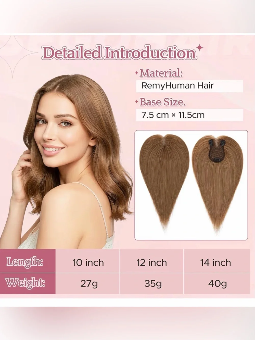 14” Light Brown #06 Human Hair Topper #027